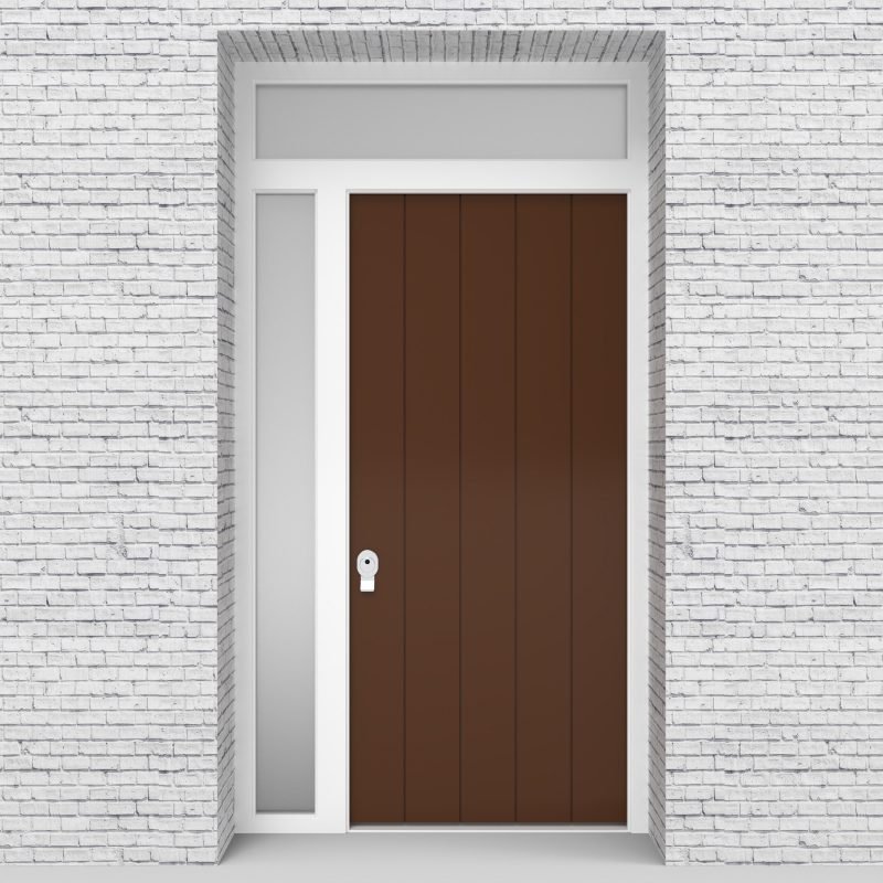 15.single Door With Left Side Panel And Transom 4 Vertical Lines Clay Brown (ral8003)