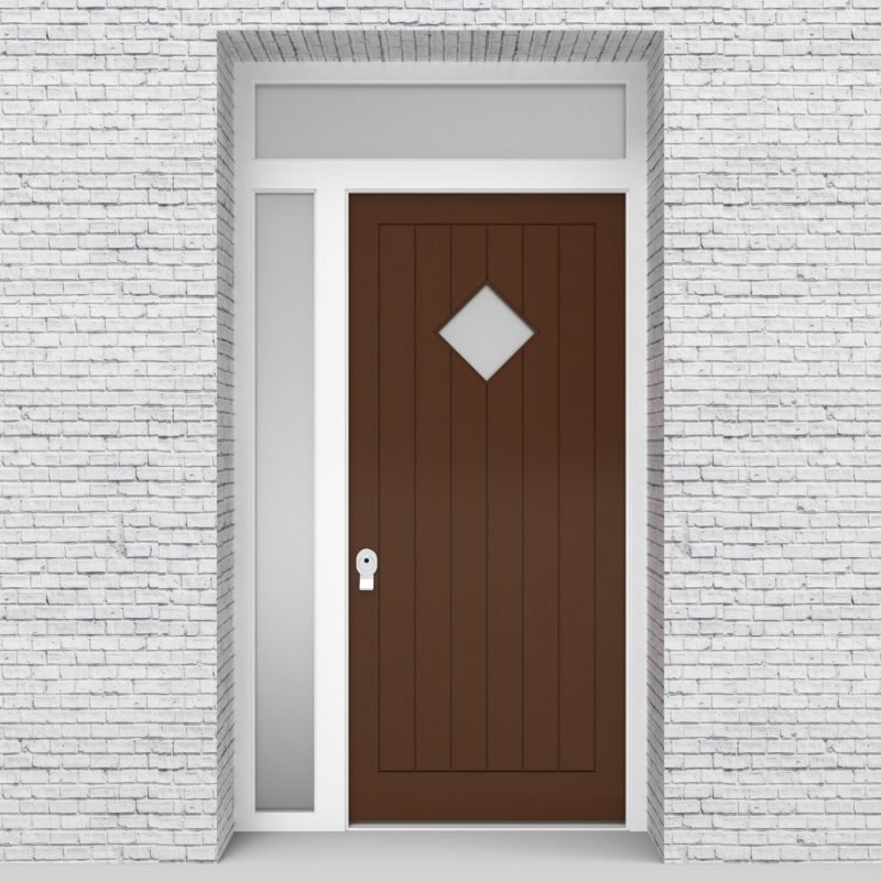 15.single Door With Left Side Panel And Transom 7 Vertical Lines With Diamond Pane Clay Brown (ral8003)