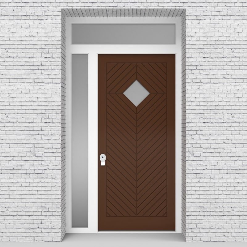 15.single Door With Left Side Panel And Transom Cottage Style With Diamond Pane Clay Brown (ral8003)