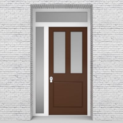 15.single Door With Left Side Panel And Transom Edwardian 3 Panel With 2 Glass Panes Clay Brown (ral8003)