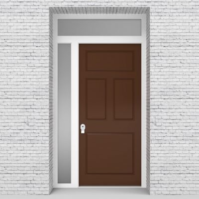 15.single Door With Left Side Panel And Transom Edwardian 4 Panel Clay Brown (ral8003)