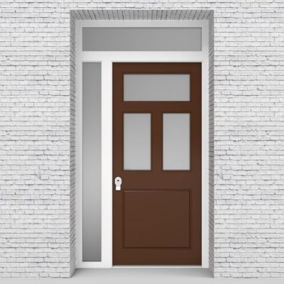 15.single Door With Left Side Panel And Transom Edwardian 4 Panel With 3 Glass Panes Clay Brown (ral8003)