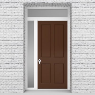 15.single Door With Left Side Panel And Transom Victorian 4 Panel Clay Brown (ral8003)