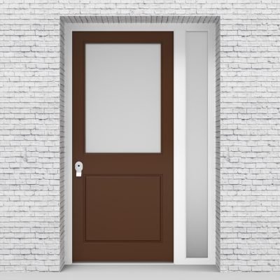 15.single Door With Right Side Panel 2 Panel With A Large Glass Pane Clay Brown (ral8003)