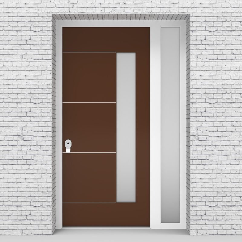 15.single Door With Right Side Panel 4 Aluminium Inlays With Hinge Side Glass Clay Brown (ral8003)