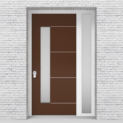 15.single Door With Right Side Panel 4 Aluminium Inlays With Lock Side Glass Clay Brown (ral8003)