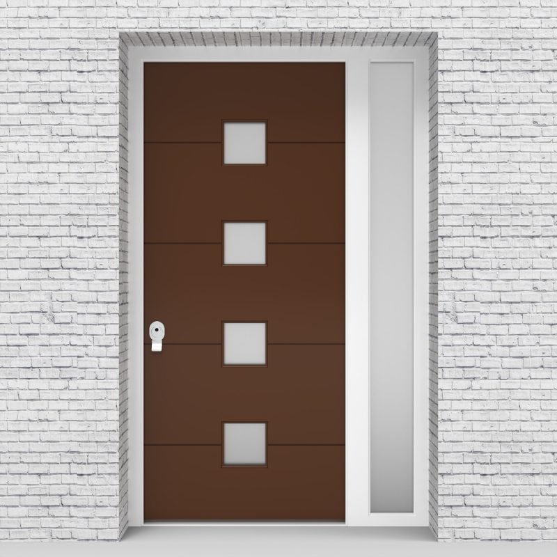 15.single Door With Right Side Panel 4 Horizontal Lines With 4 Glass Clay Brown (ral8003)