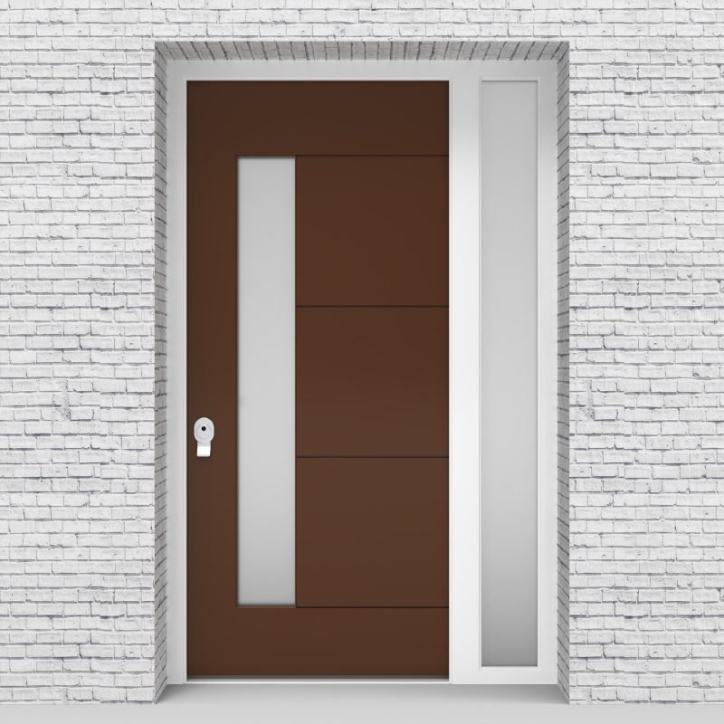 15.single Door With Right Side Panel 4 Horizontal Lines With Lock Side Glass Clay Brown (ral8003)