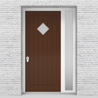 15.single Door With Right Side Panel 7 Vertical Lines With Diamond Pane Clay Brown (ral8003)