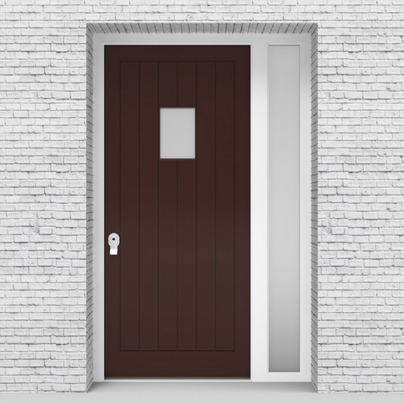 15.single Door With Right Side Panel 7 Vertical Lines With Rectangle Pane Clay Brown (ral8003)