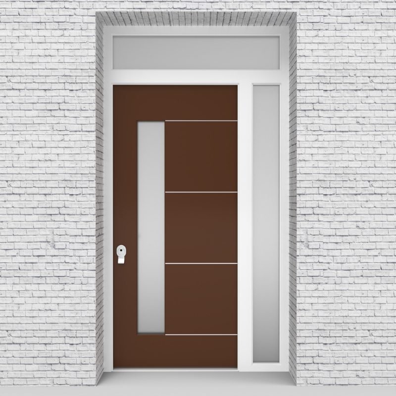 15.single Door With Right Side Panel And Transom 4 Aluminium Inlays With Lock Side Glass Clay Brown (ral8003)