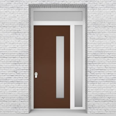 15.single Door With Right Side Panel And Transom Plain With Hinge Side Glass Clay Brown (ral8003)