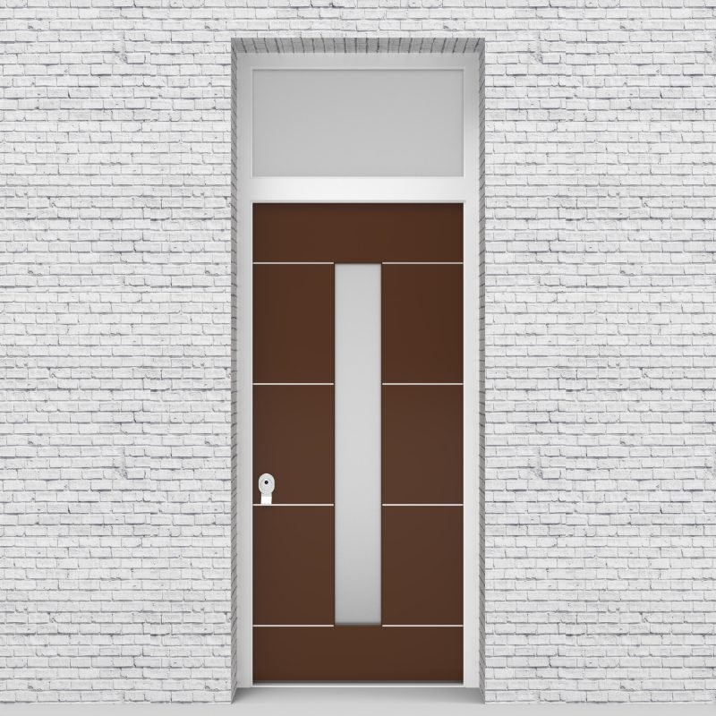 15.single Door With Transom 4 Aluminium Inlays With Central Glass Clay Brown (ral8003)