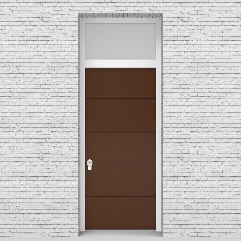 15.single Door With Transom 4 Horizontal Lines Clay Brown (ral8003)