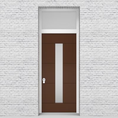 15.single Door With Transom 4 Horizontal Lines With Central Glass Clay Brown (ral8003)