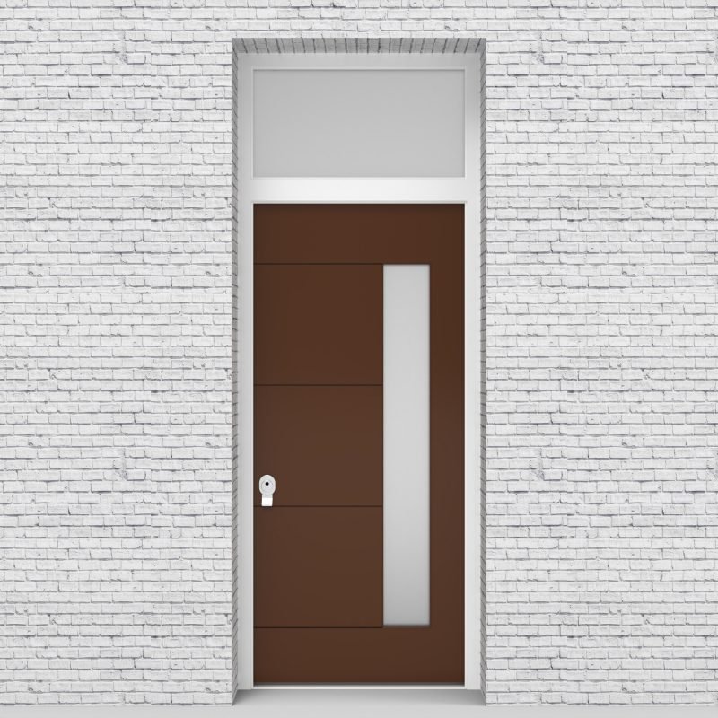 15.single Door With Transom 4 Horizontal Lines With Hinge Side Glass Clay Brown (ral8003)