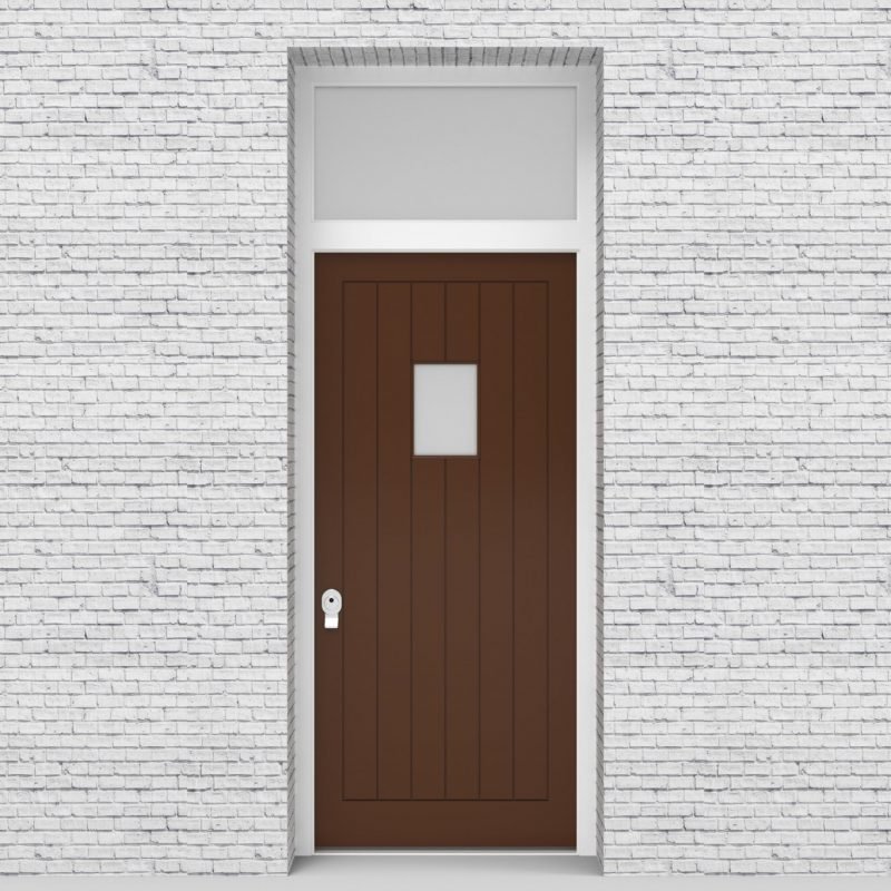 15.single Door With Transom 7 Vertical Lines With Rectangle Pane Clay Brown (ral8003)