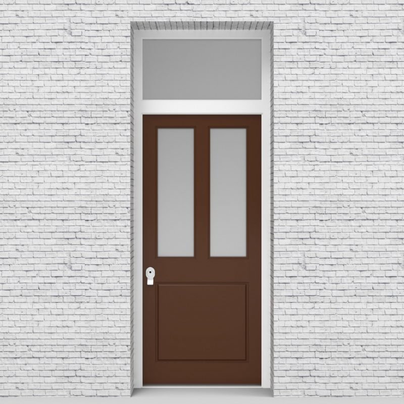 15.single Door With Transom Edwardian 3 Panel With 2 Glass Panes Clay Brown (ral8003)