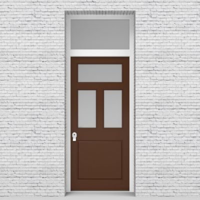 15.single Door With Transom Edwardian 4 Panel With 3 Glass Panes Clay Brown (ral8003)