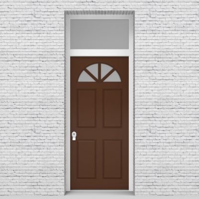 15.single Door With Transom Edwardian 4 Panel With Arched Glass Pane Clay Brown (ral8003)