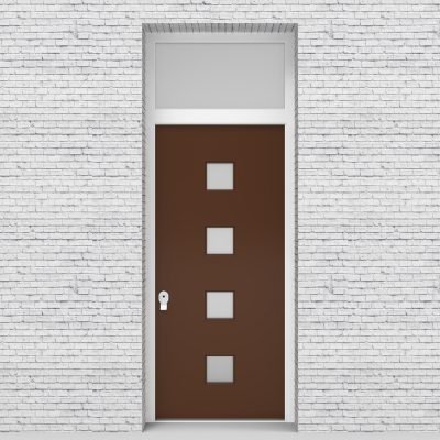 15.single Door With Transom Plain With 4 Glass Squares Clay Brown (ral8003)
