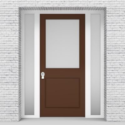 15.single Door With Two Side Panels 2 Panel With A Large Glass Panel Clay Brown (ral8003)