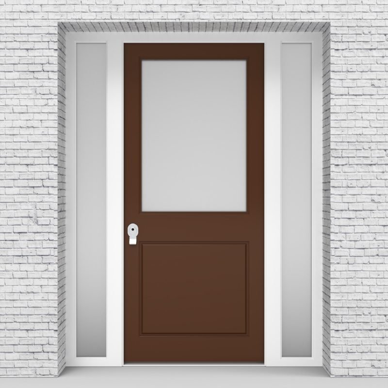 15.single Door With Two Side Panels 2 Panel With A Large Glass Panel Clay Brown (ral8003)