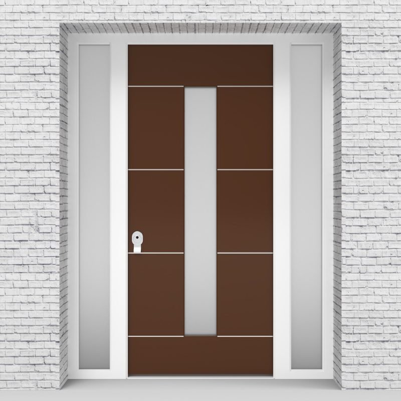 15.single Door With Two Side Panels 4 Aluminium Inlays With Central Glass Clay Brown (ral8003)