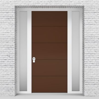 15.single Door With Two Side Panels 4 Horizontal Lines Clay Brown (ral8003)