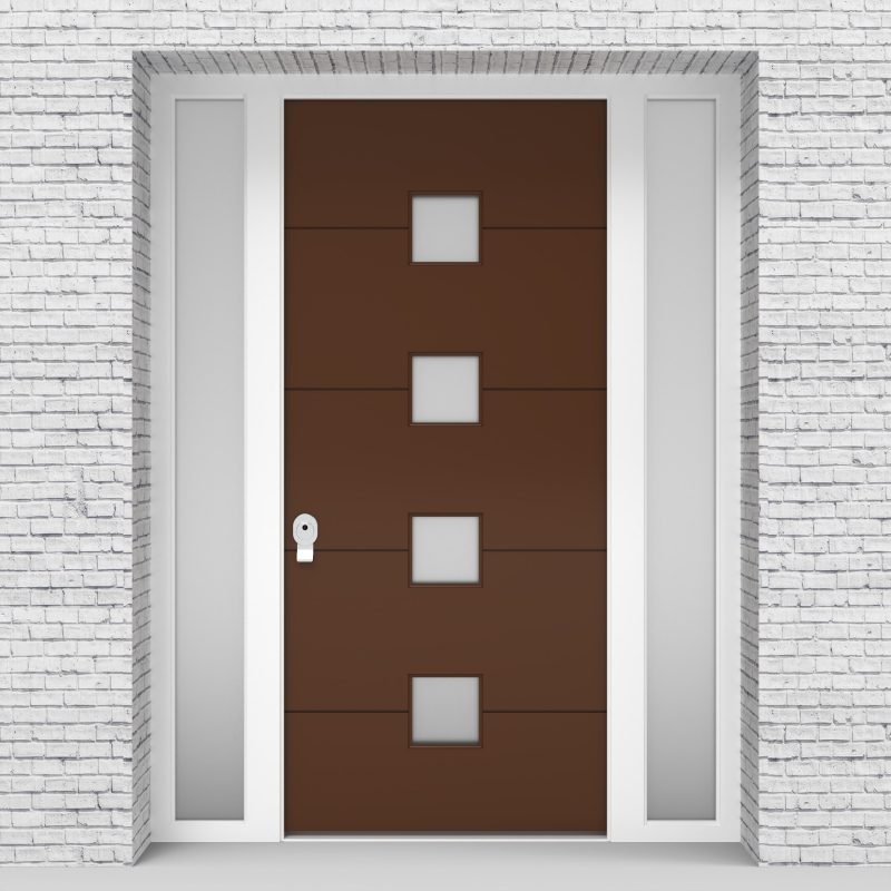 15.single Door With Two Side Panels 4 Horizontal Lines With 4 Glass Clay Brown (ral8003)