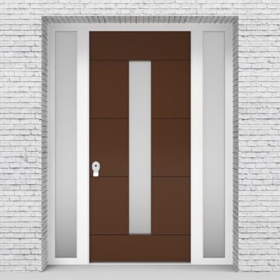 15.single Door With Two Side Panels 4 Horizontal Lines With Central Glass Clay Brown (ral8003)