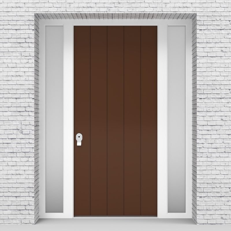 15.single Door With Two Side Panels 4 Vertical Lines Clay Brown (ral8003)