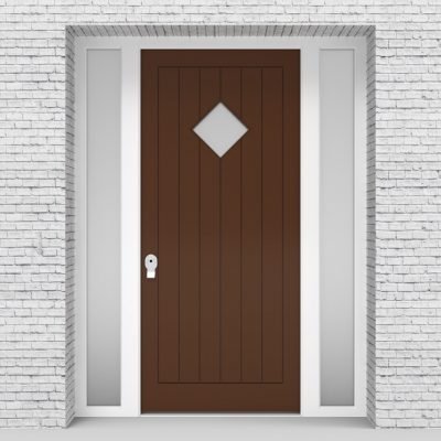 15.single Door With Two Side Panels 7 Vertical Lines With Diamond Pane Clay Brown (ral8003)