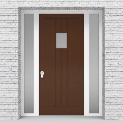 15.single Door With Two Side Panels 7 Vertical Lines With Rectangle Pane Clay Brown (ral8003)
