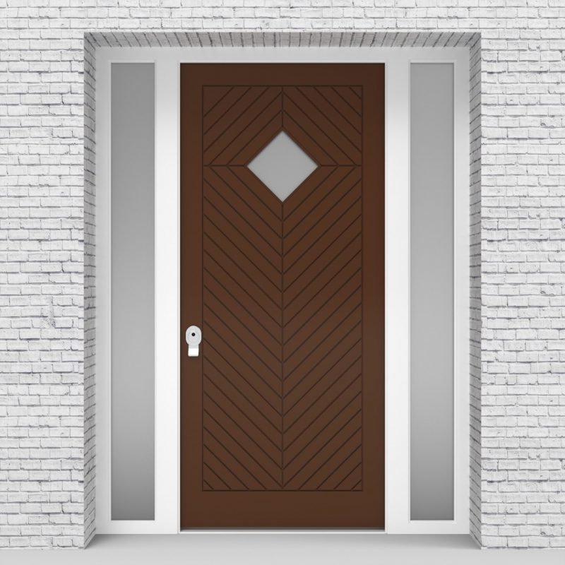 15.single Door With Two Side Panels Cottage Style With Diamond Pane Clay Brown (ral8003)