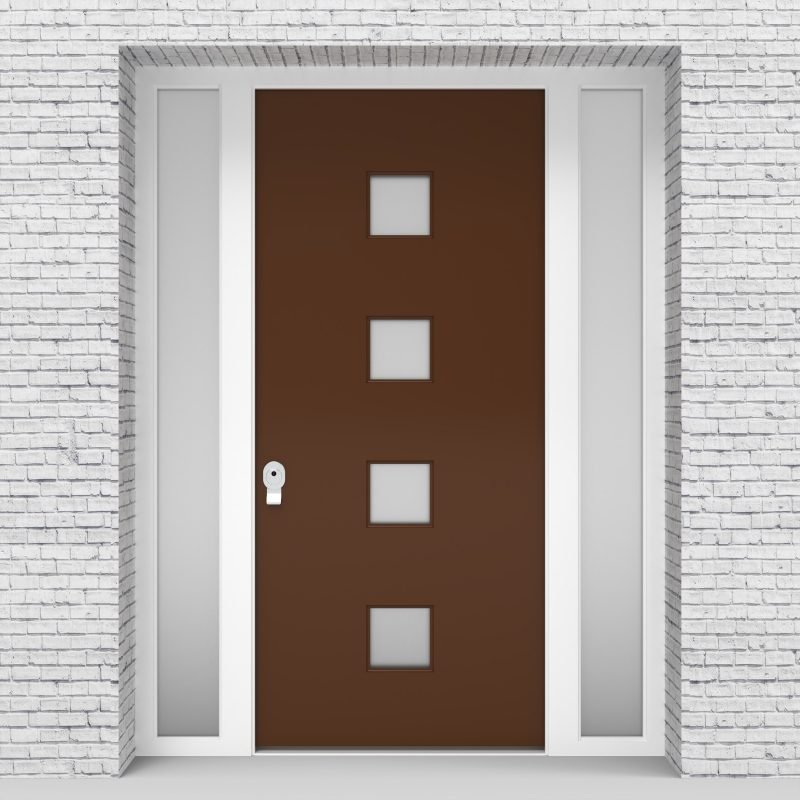 15.single Door With Two Side Panels Plain With 4 Glass Squares Clay Brown (ral8003)