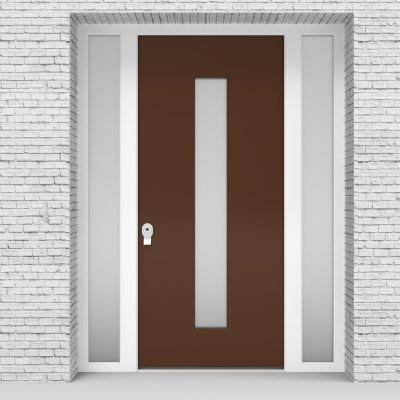 15.single Door With Two Side Panels Plain With Central Glass Clay Brown (ral8003)