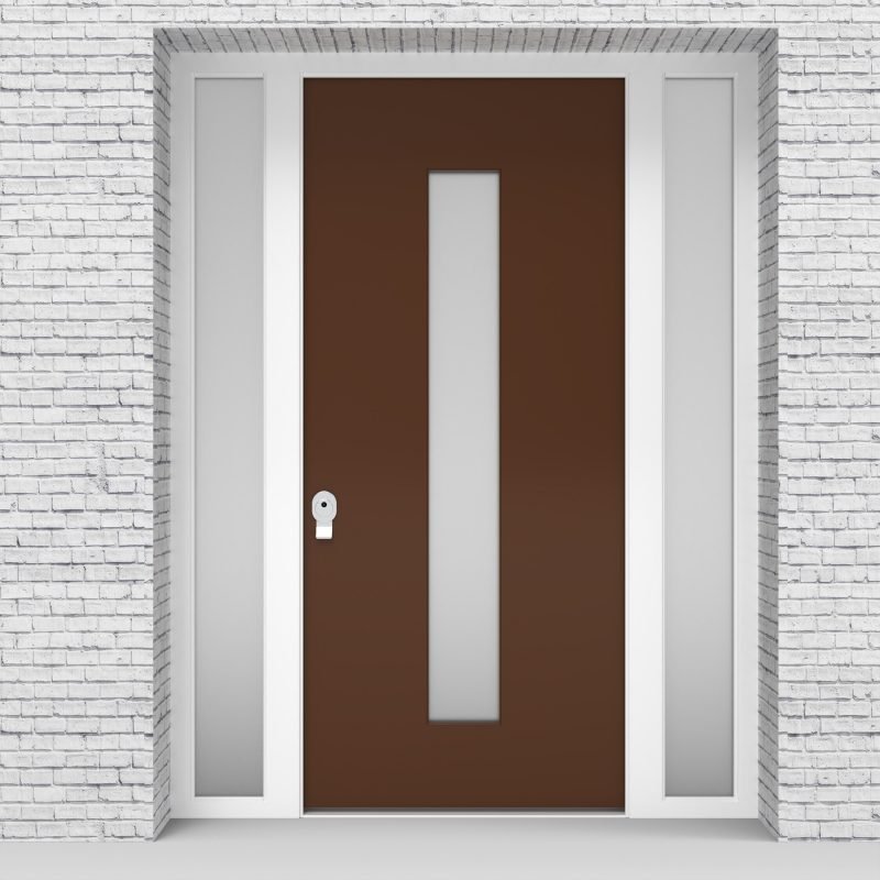 15.single Door With Two Side Panels Plain With Central Glass Clay Brown (ral8003)