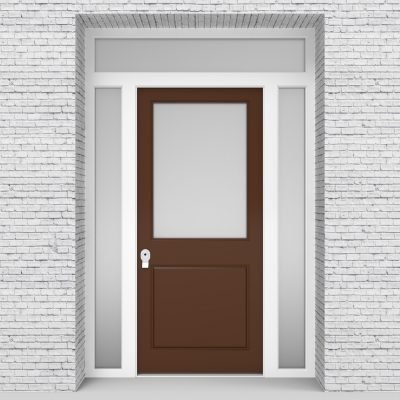 15.single Door With Two Side Panels And Transom 2 Panel With A Large Clay Brown (ral8003)