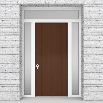 15.single Door With Two Side Panels And Transom 4 Vertical Lines Clay Brown (ral8003)