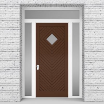 15.single Door With Two Side Panels And Transom Cottage Style With Diamond Pane Clay Brown (ral8003)