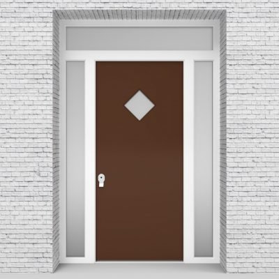 15.single Door With Two Side Panels And Transom Plain With Diamond Pane Clay Brown (ral8003)