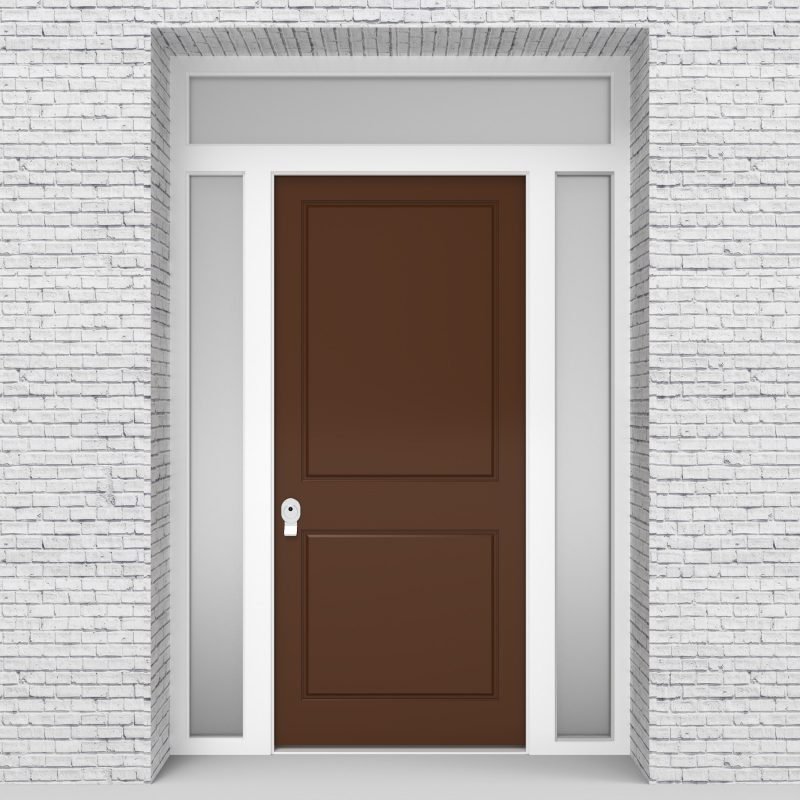 15.single Door With Two Side Panels And Transom Two Panel Clay Brown (ral8003)