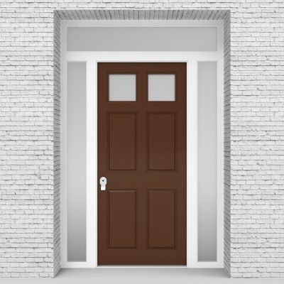 15.single Door With Two Side Panels And Transom Victorian 6 Panel With 2 Glass Clay Brown (ral8003)