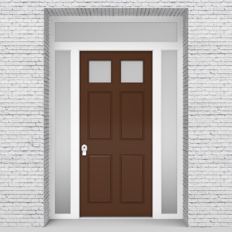 15.single Door With Two Side Panels And Transom Victorian 6 Panel With 2 Glass Clay Brown (ral8003)