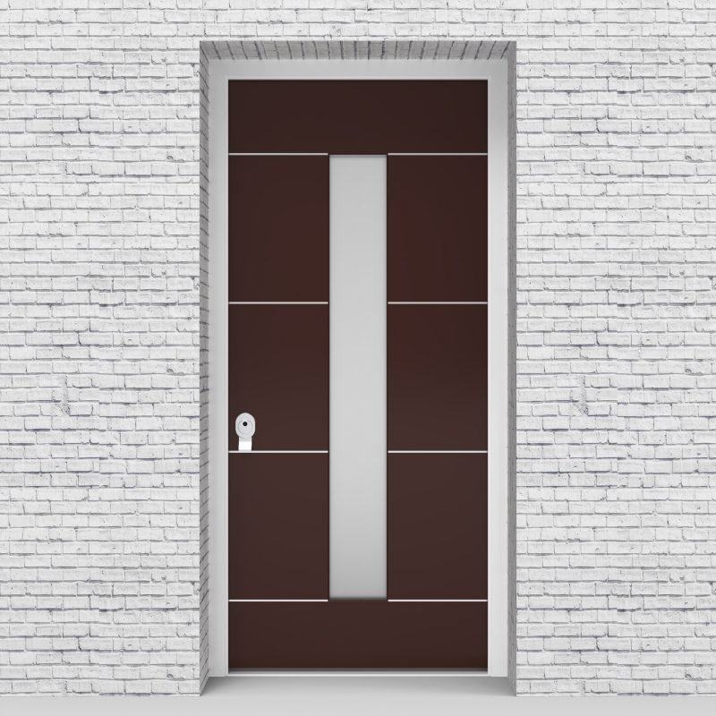 16.single Door 4 Aluminium Inlays With Central Glass Chocolate Brown (ral8017)