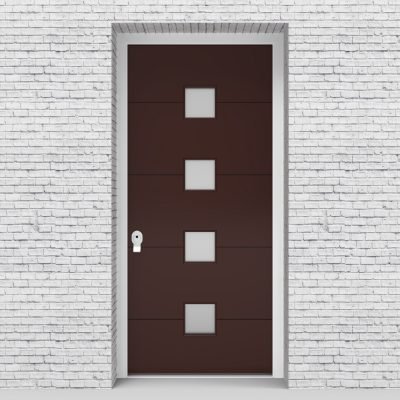 16.single Door 4 Horizontal Lines With 4 Glass Squares Chocolate Brown (ral8017)