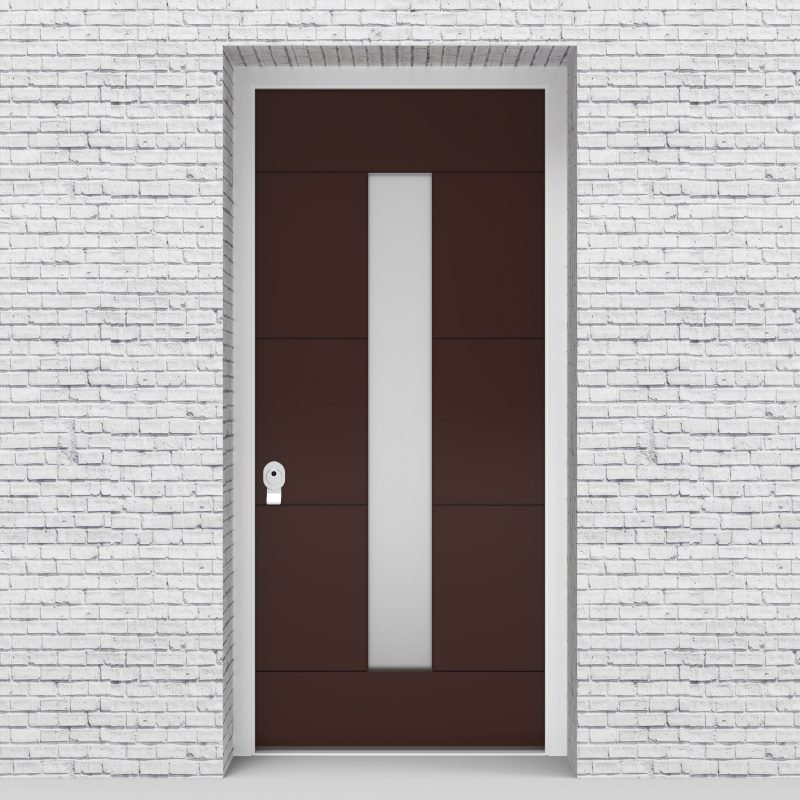 16.single Door 4 Horizontal Lines With Central Glass Chocolate Brown (ral8017)