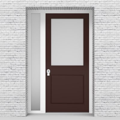 16.single Door With Left Side Panel 2 Panel With A Large Glass Pane Chocolate Brown (ral8017)