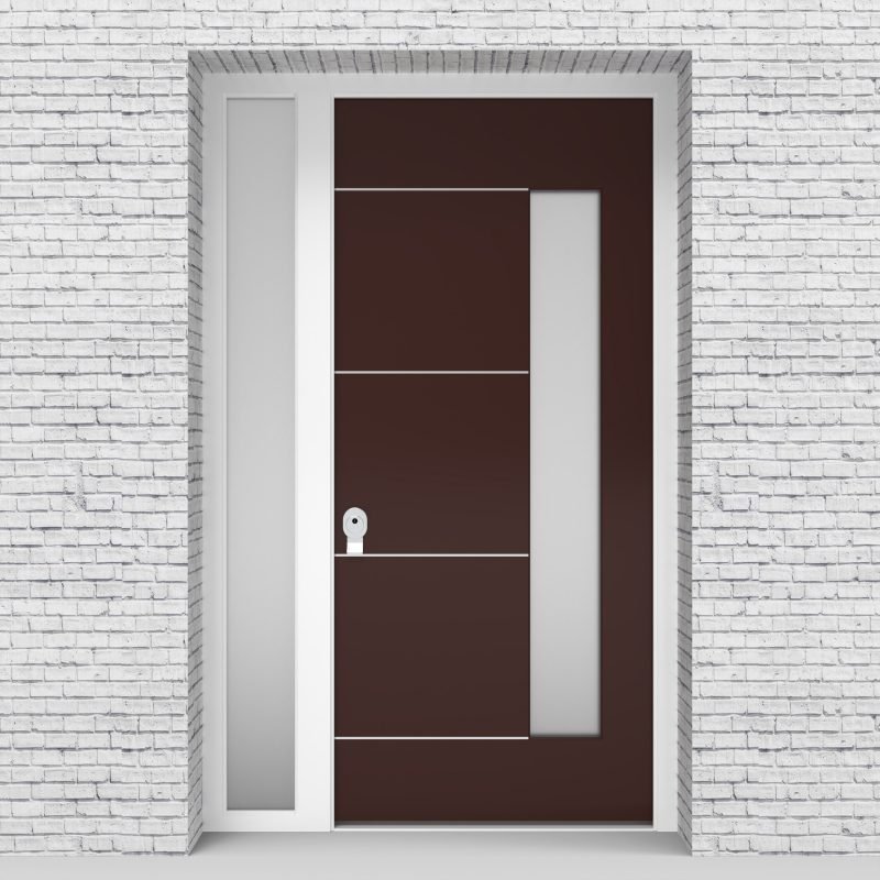 16.single Door With Left Side Panel 4 Aluminium Inlays With Hinge Side Glass Chocolate Brown (ral8017)